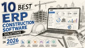 10 best ERP construction software solutions for construction companies in 2026 sketch illustration.