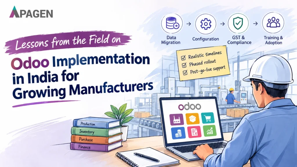 Odoo implementation in India for growing manufacturers with lessons on data migration, configuration, GST compliance, phased rollout, and post-go-live support.