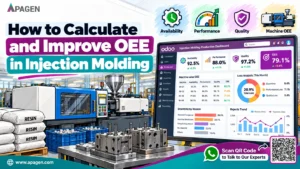 Injection molding OEE dashboard showing availability performance and quality losses by machine
