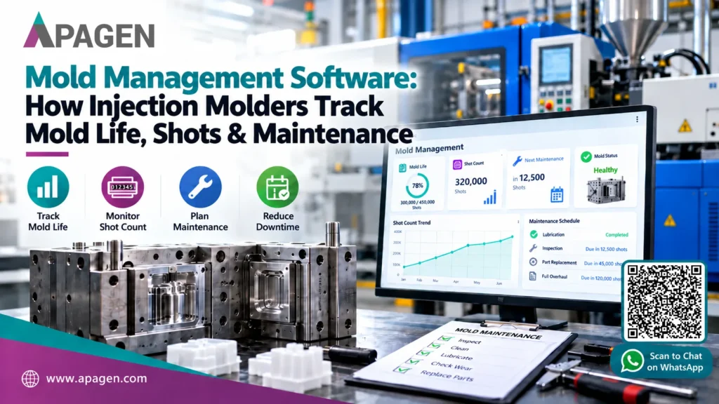 Mold Management Software showing a mold's lifetime shots, service history and next maintenance due